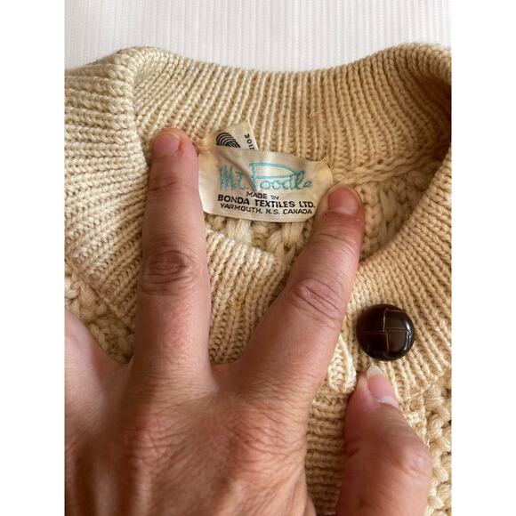 Vintage 60s Mr Poodle Size M Cream Cardigan Long Sleeve Knit 100% Wool Sweater - Picture 5 of 10